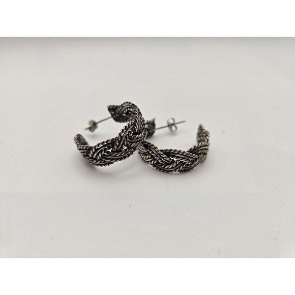 925 Sterling Silver Post Hoop Earrings 1 Inch 13 Grams